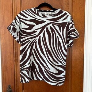 3.1 Phillip Lim Brown and Light Blue Zebra Print Tee - Small